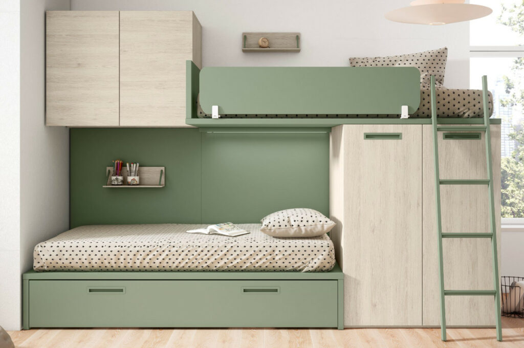 cama tren verde armario